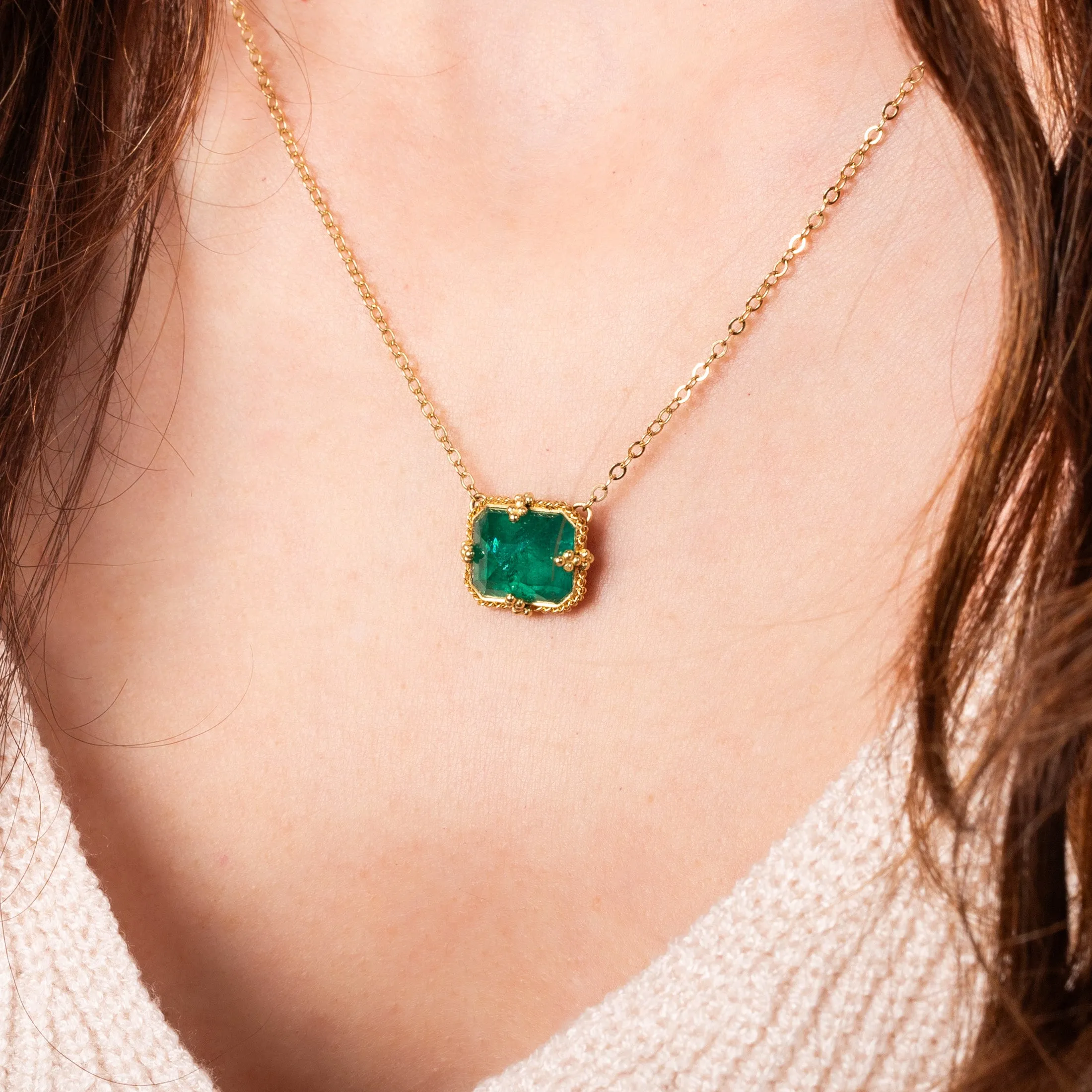 Petite Rectangular Emerald Necklace