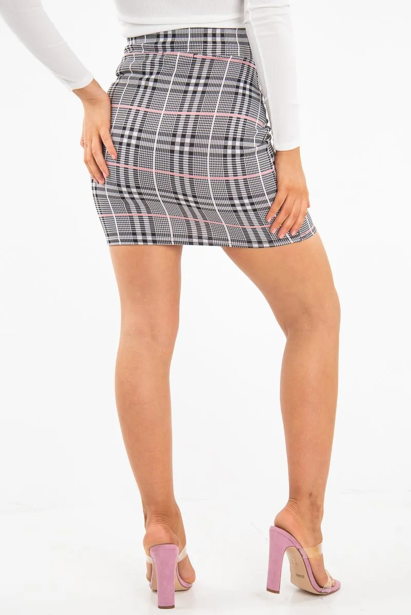 Pink Check Buckle Front Knitted Mini Skirt - Eisley