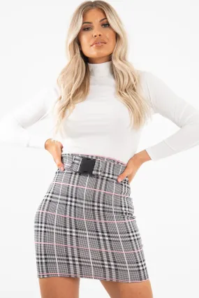 Pink Check Buckle Front Knitted Mini Skirt - Eisley