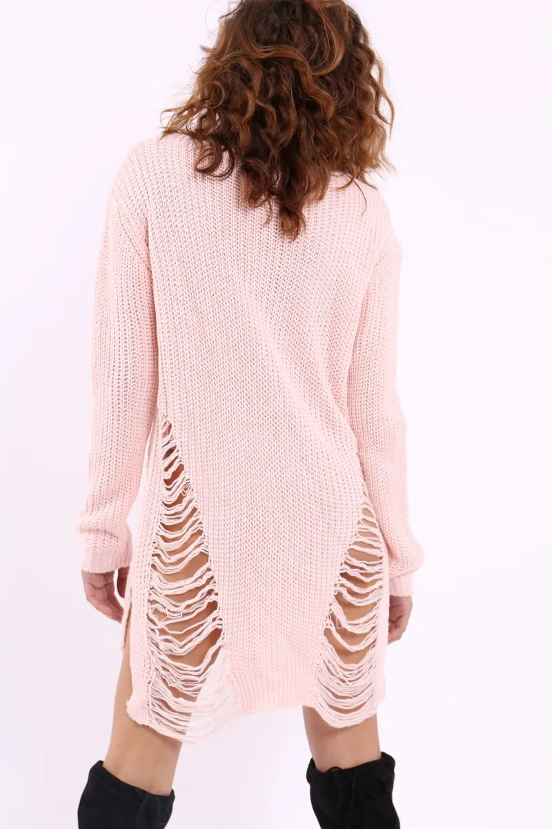 Pink Distressed Jumper Dress - Kim