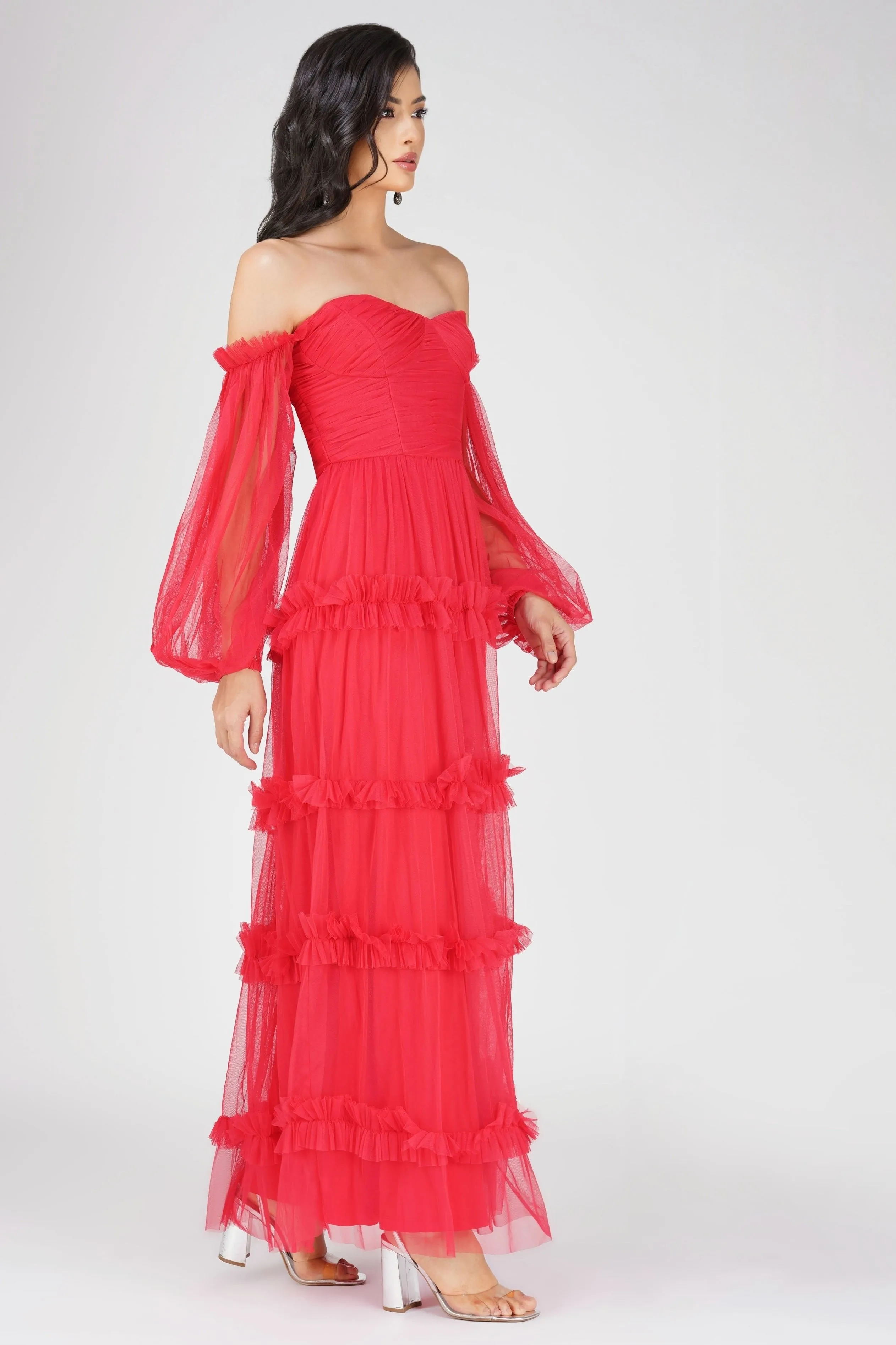 Rendi Red Tulle Maxi Dress