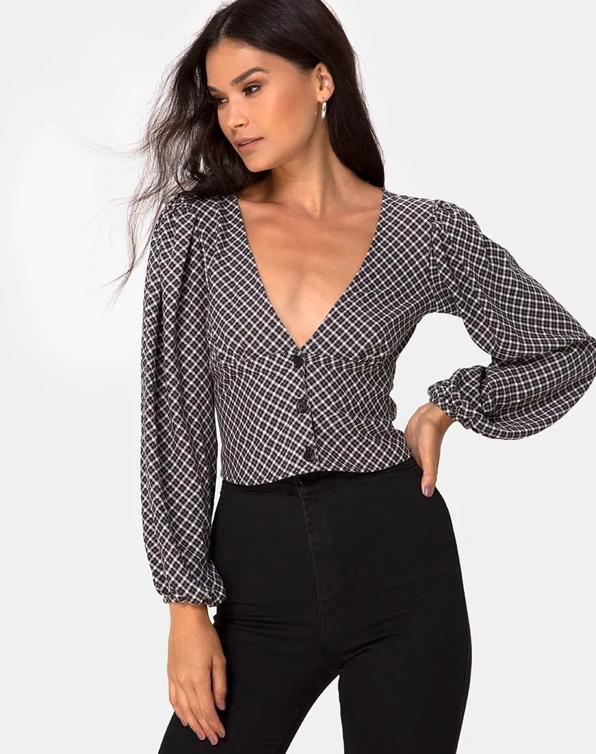 Roma Long Sleeve Top in Check It Out Black