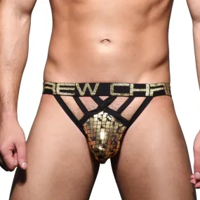 SALE - Mens Andrew Christian Cubist Lattice Jock Strap Black and Gold