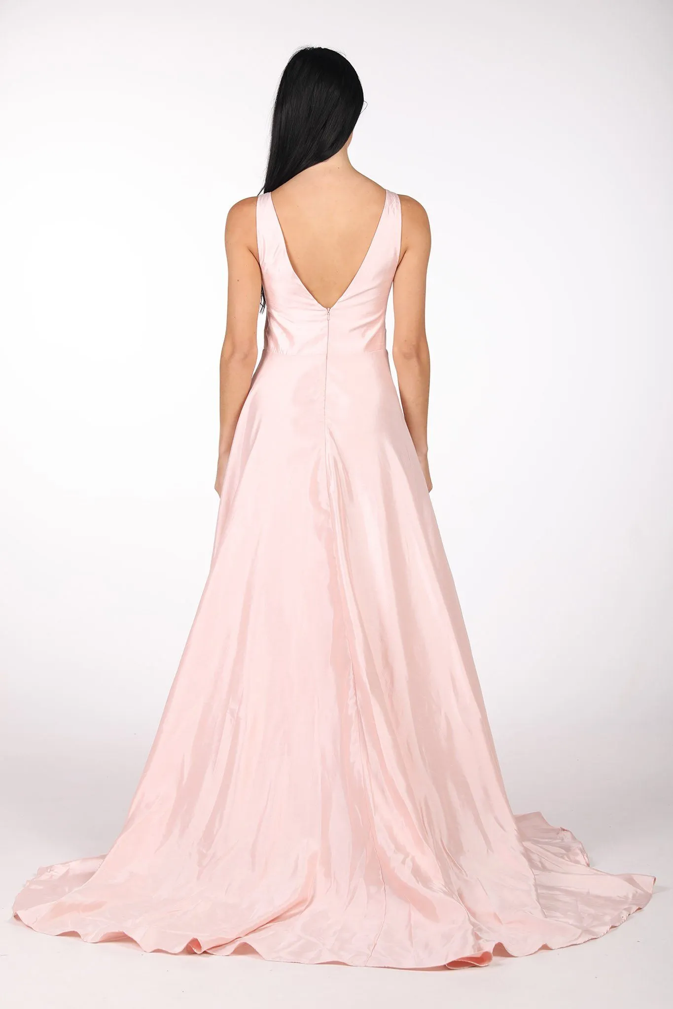 SAMIRA V-Neck Satin Ball Gown - Baby Pink