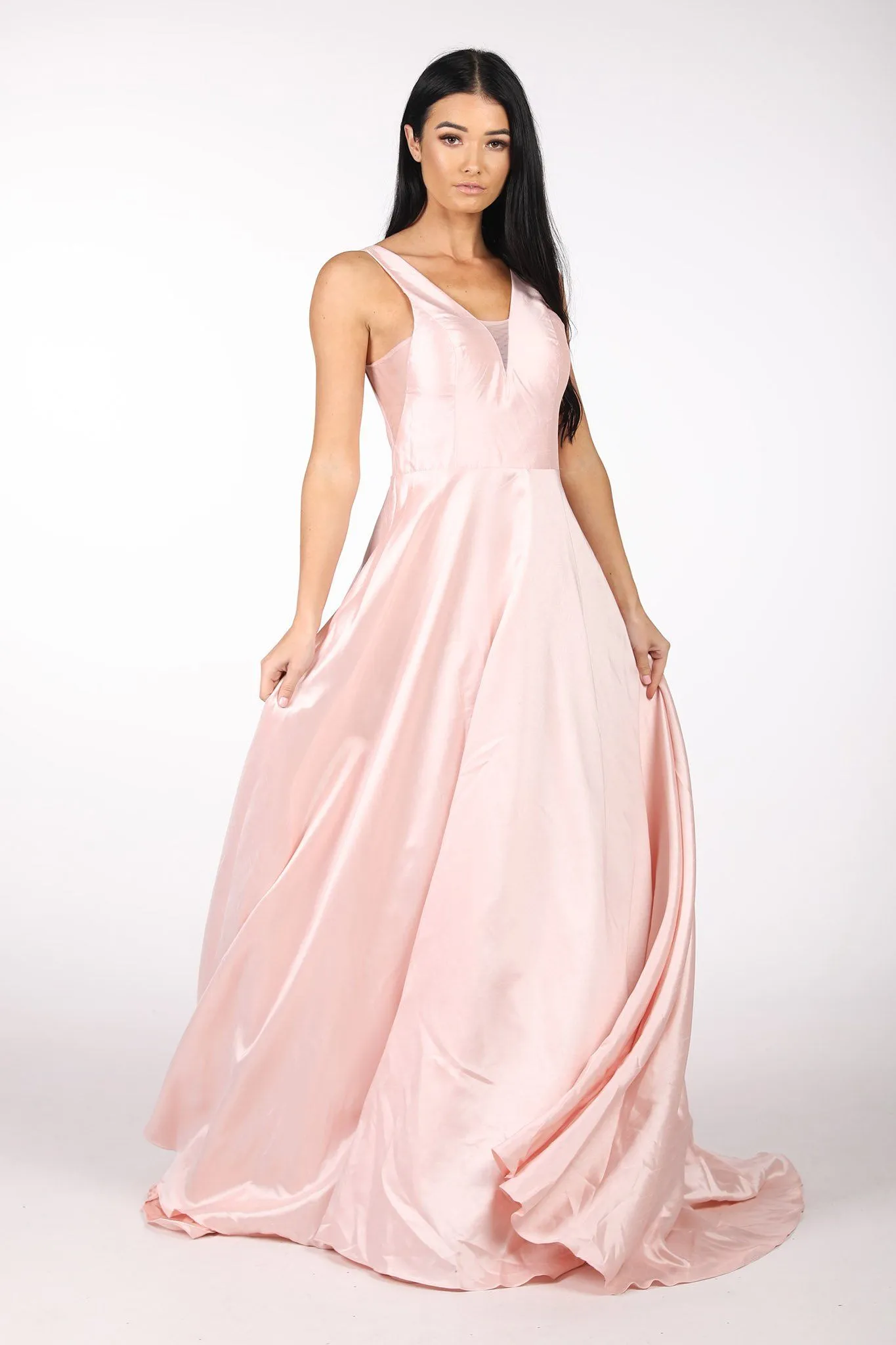 SAMIRA V-Neck Satin Ball Gown - Baby Pink