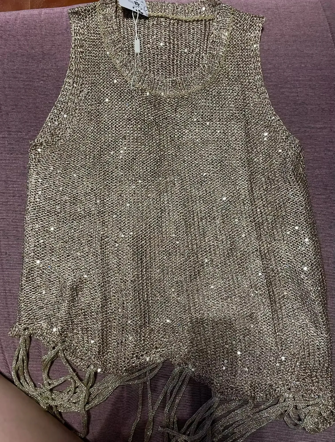 Shiny Bling Sequined Tassels Knitted Vest Tank Top