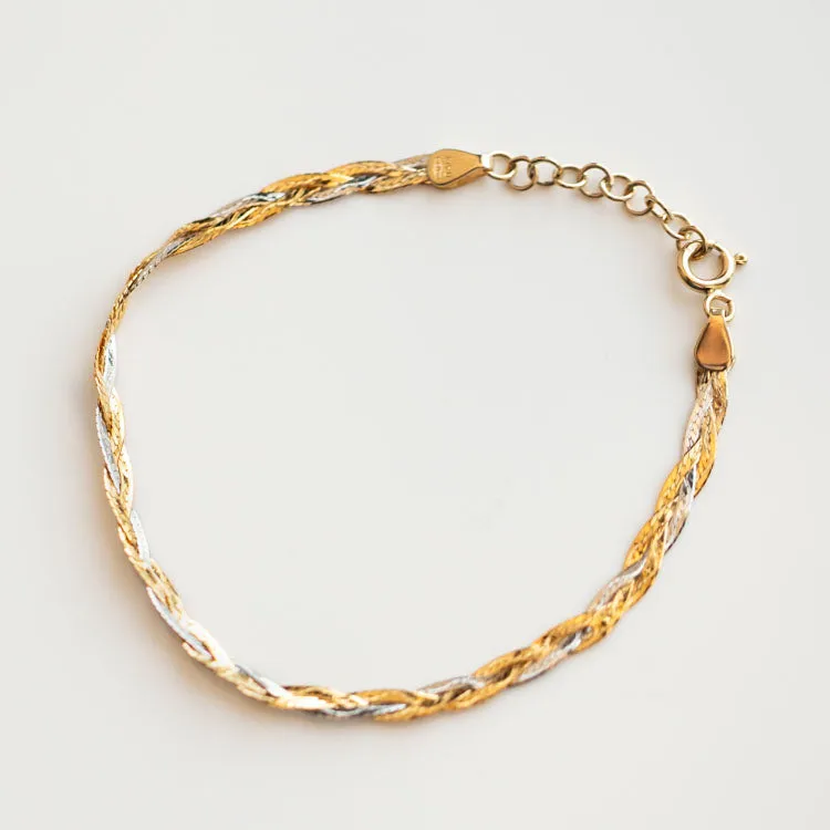 Solid Gold Mixed Metal Braided Bracelet