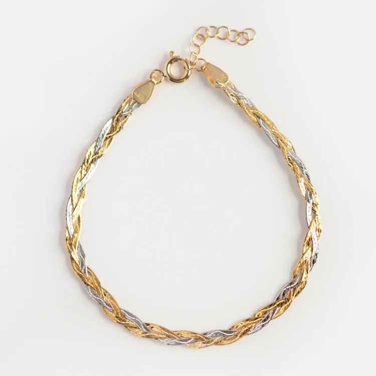 Solid Gold Mixed Metal Braided Bracelet