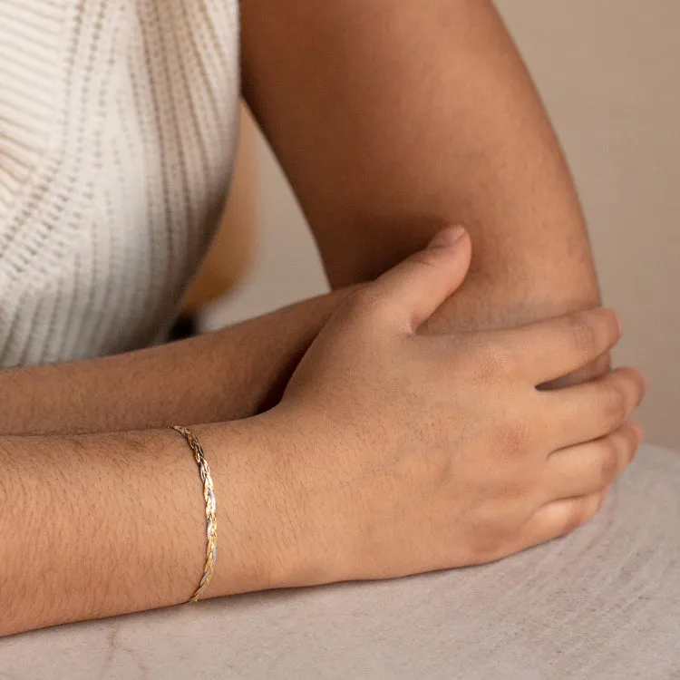 Solid Gold Mixed Metal Braided Bracelet