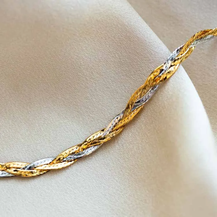 Solid Gold Mixed Metal Braided Bracelet