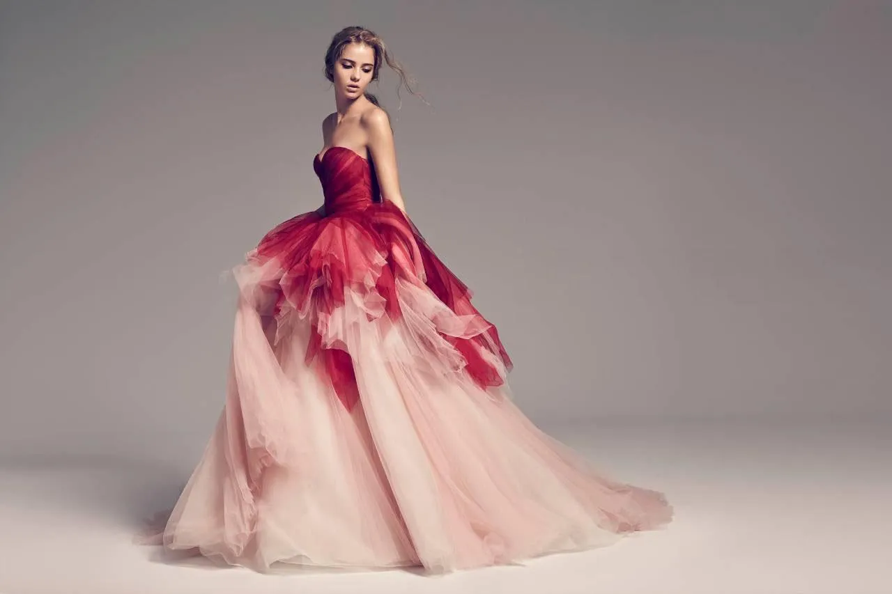 Stunning Red & Blush Pink Tulle Prom Gowns