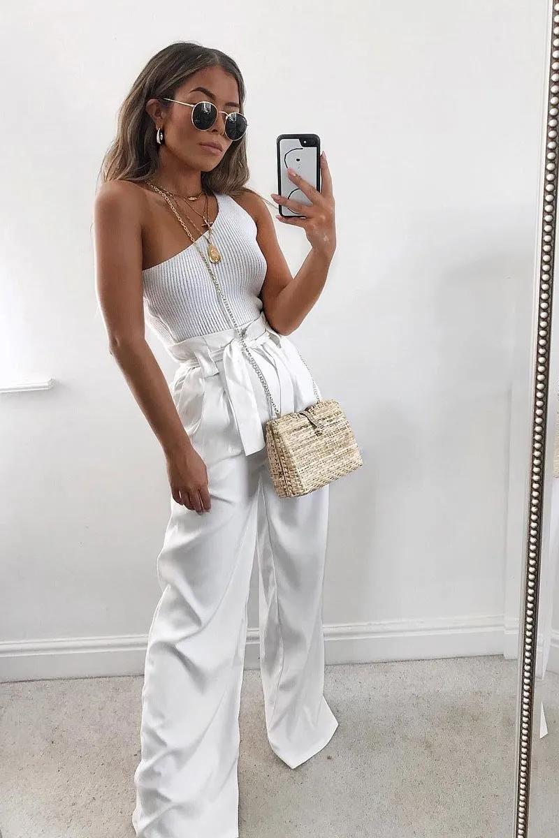 White Knitted One Shoulder Crop Top - Golde