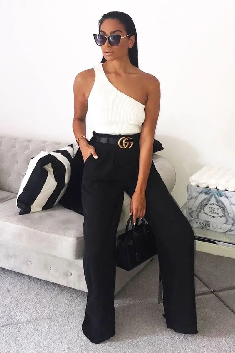 White Knitted One Shoulder Crop Top - Golde