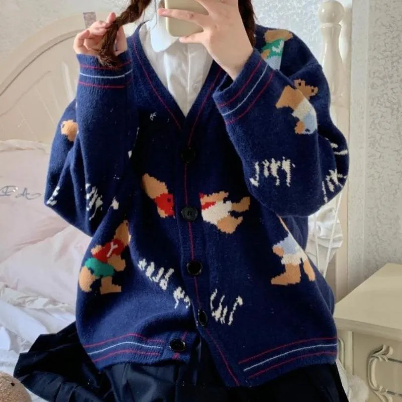 Women's Cute Bear Knitted Loose Cardigan