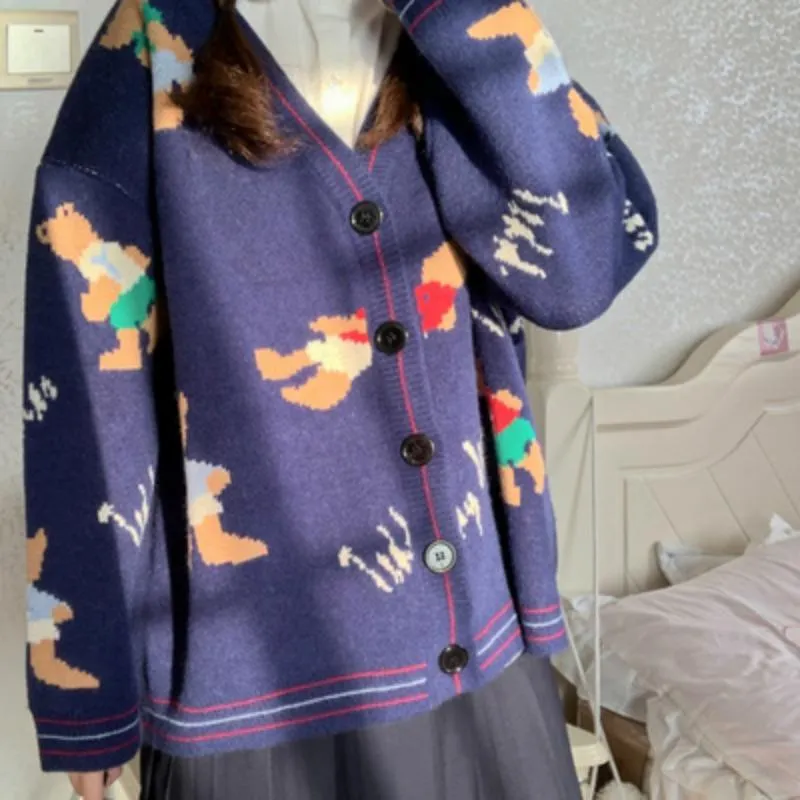 Women's Cute Bear Knitted Loose Cardigan