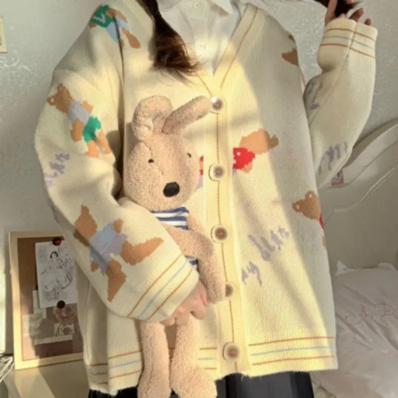 Women's Cute Bear Knitted Loose Cardigan