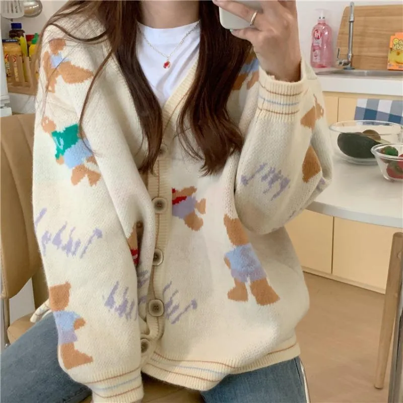 Women's Cute Bear Knitted Loose Cardigan