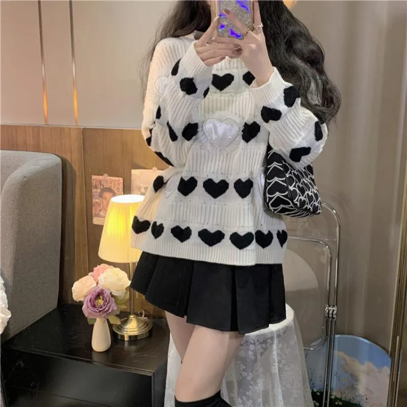 Women's Cute Heart Knitted Stripe Sweater