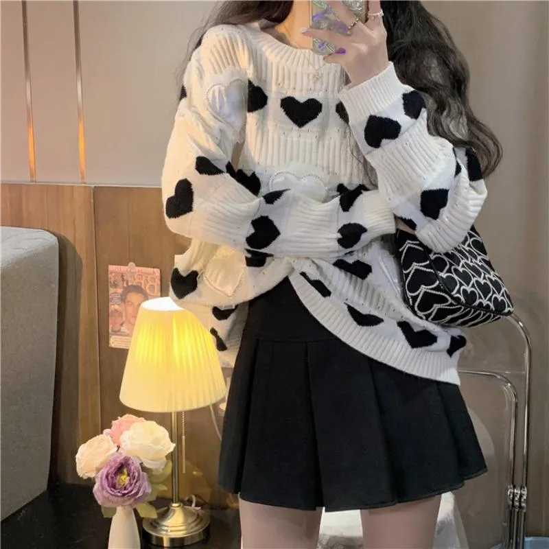 Women's Cute Heart Knitted Stripe Sweater