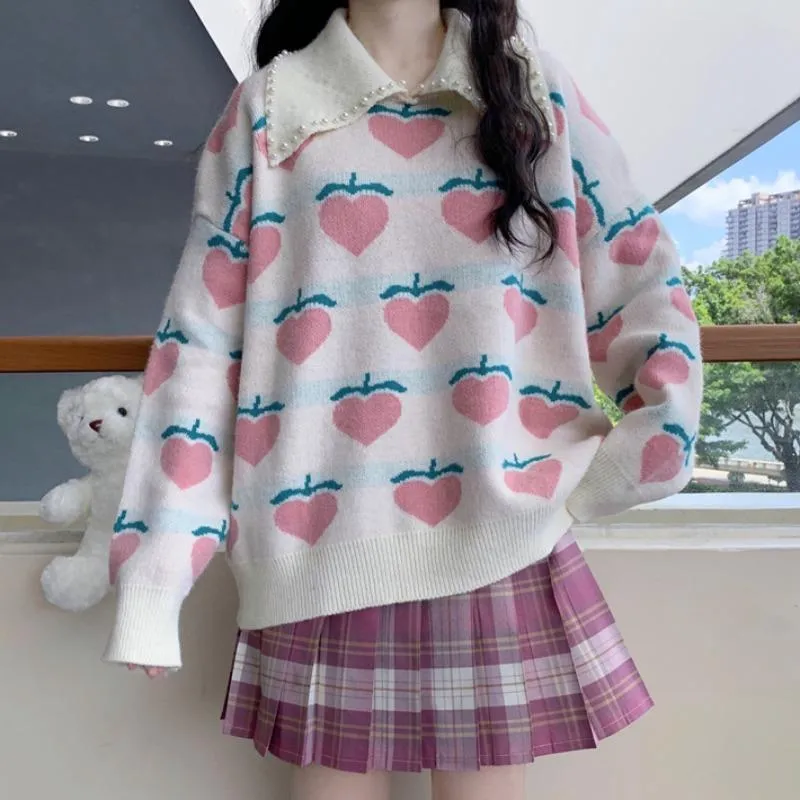 Women's Cute Peach Knitted Golilla Sweater