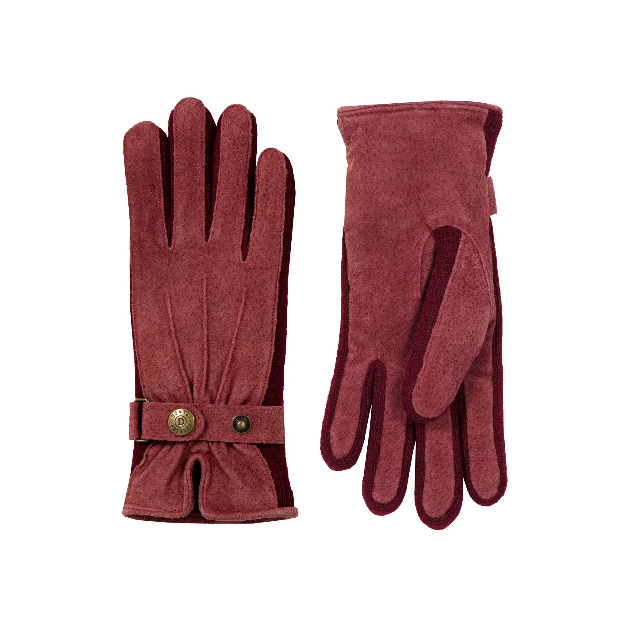 Women's Three-Point Fleece-Lined Suede Gloves