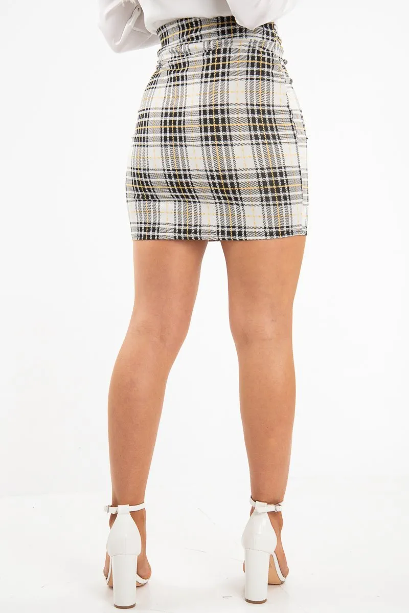 Yellow Check Buckle Front Knitted Mini Skirt - Eisley