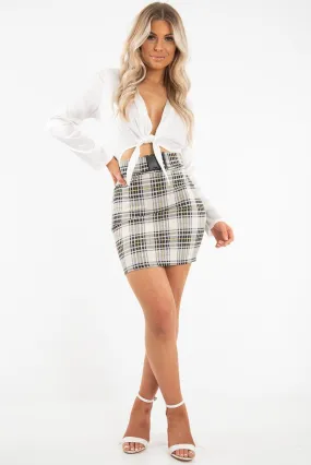 Yellow Check Buckle Front Knitted Mini Skirt - Eisley